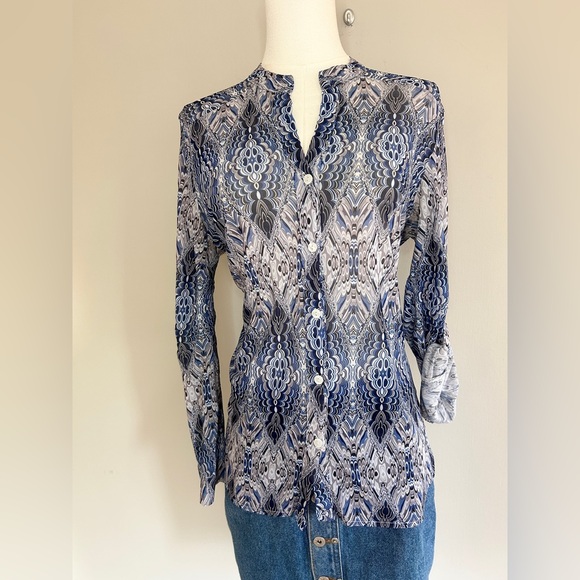 Y2K LOVE POTION Sheer Mesh Kaleidoscope Button Top Funky Psychedelic Retro Sz M - Picture 9 of 12